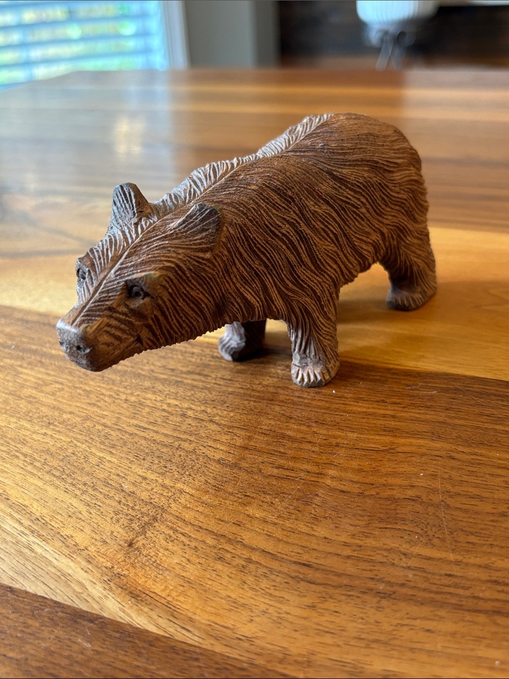 Brown Hand Wood Carved Grizzly Bear Statue 7”